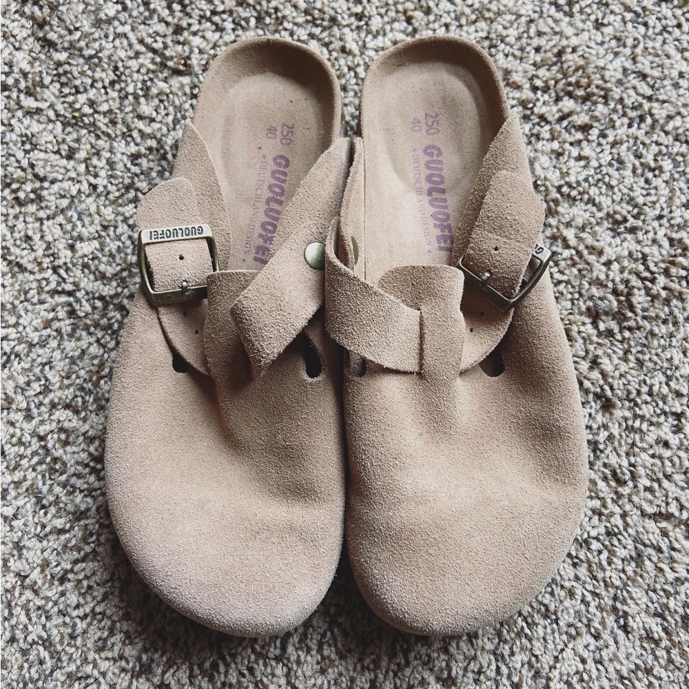 NWOB Guoluofei Genuine Leather/Suede “Boston” Clog Sandals